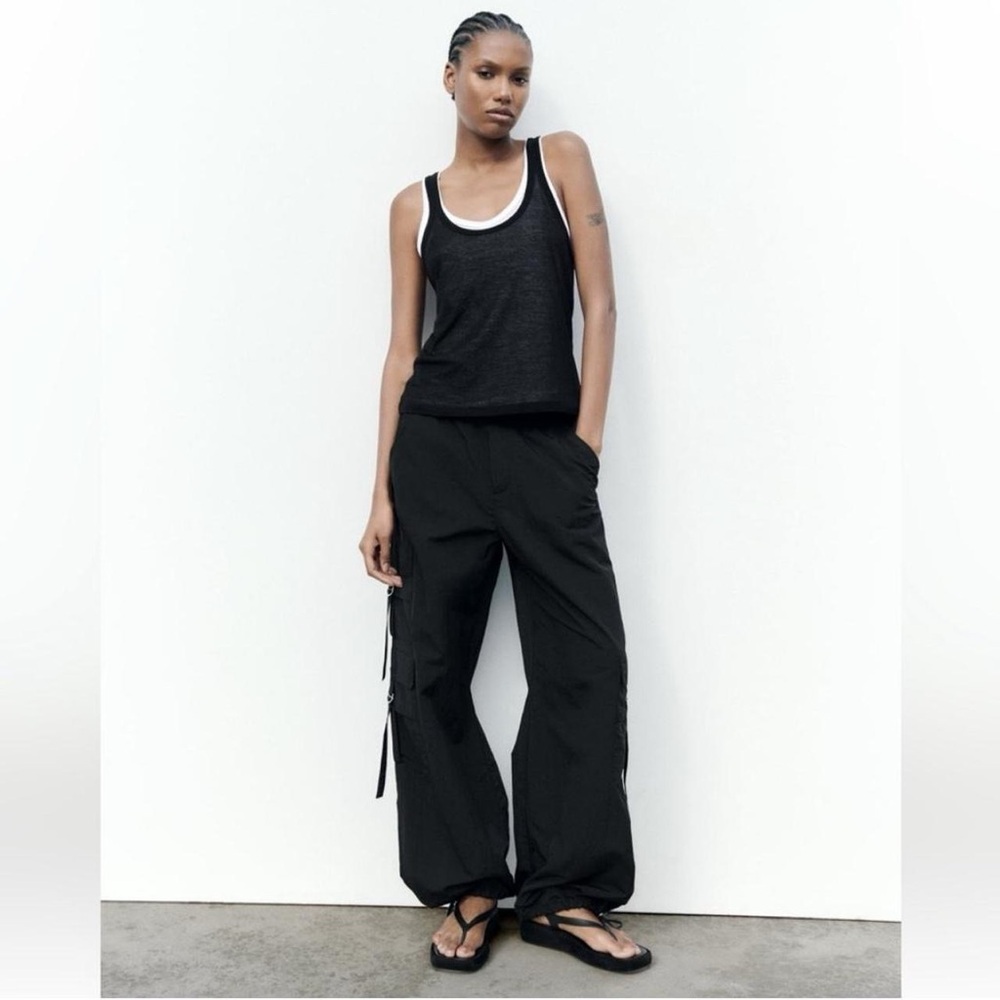 Zara Black Wide Leg Pants with Drawstring Details
